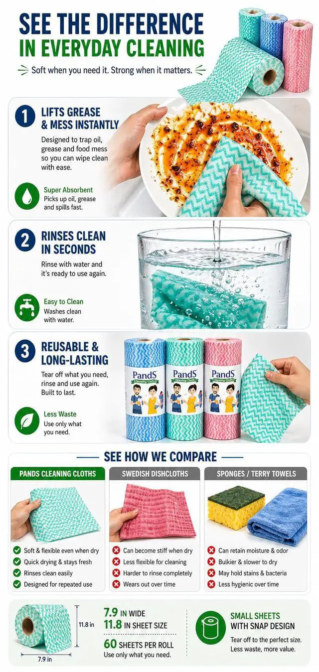 Alt view image 5 of 6 - Reusable Paper Towels Washable, 60 Cts Disposable Cleaning Dish Cloths, Multi-Purpose Kitchen Wipes Roll, Pink