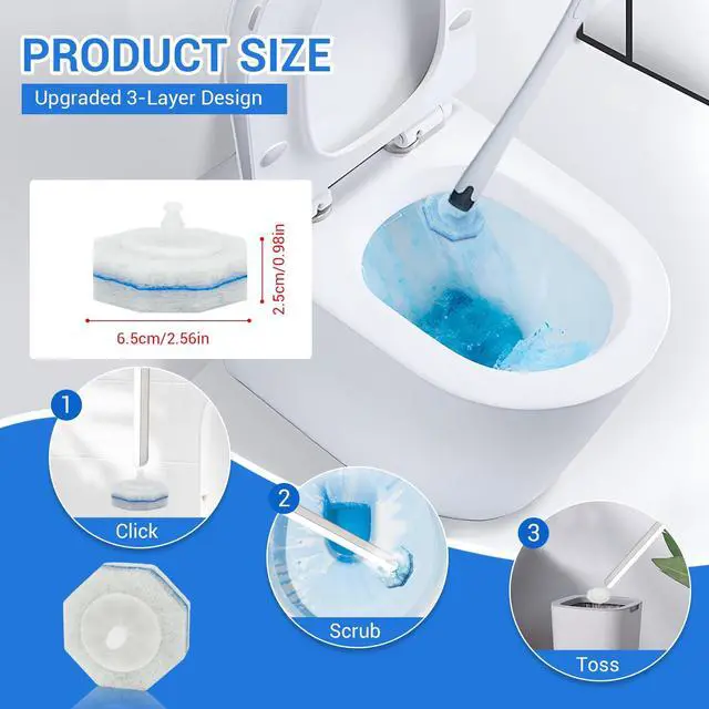 Alt view image 2 of 6 - 50Pcs Disposable Toilet Brush Refills Compatible with Clorox ToiletWand, Universal Scrubber Replacement Heads, Foaming Cleaner Pads, Secure Lock Snap-On Design, Odor Control, Easy Cleaning