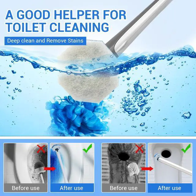 Alt view image 3 of 6 - 50Pcs Disposable Toilet Brush Refills Compatible with Clorox ToiletWand, Universal Scrubber Replacement Heads, Foaming Cleaner Pads, Secure Lock Snap-On Design, Odor Control, Easy Cleaning