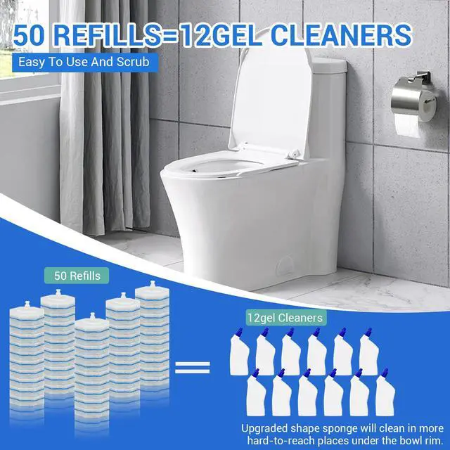 Alt view image 4 of 6 - 50Pcs Disposable Toilet Brush Refills Compatible with Clorox ToiletWand, Universal Scrubber Replacement Heads, Foaming Cleaner Pads, Secure Lock Snap-On Design, Odor Control, Easy Cleaning