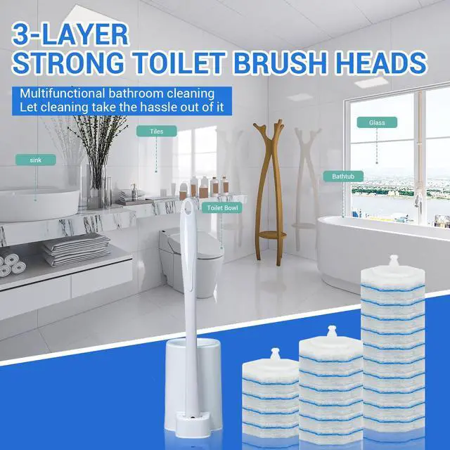 Alt view image 6 of 6 - 50Pcs Disposable Toilet Brush Refills Compatible with Clorox ToiletWand, Universal Scrubber Replacement Heads, Foaming Cleaner Pads, Secure Lock Snap-On Design, Odor Control, Easy Cleaning