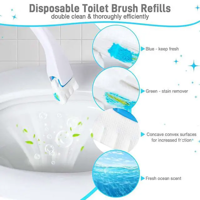 Alt view image 4 of 6 - Toilet Cleaner Refill Pads Ocean Scent Enhanced Odor Control 48 Count Toilet Scrubber Refill Clean Stains Disposable Toilet Brush Refill for Toilet and Bathroom