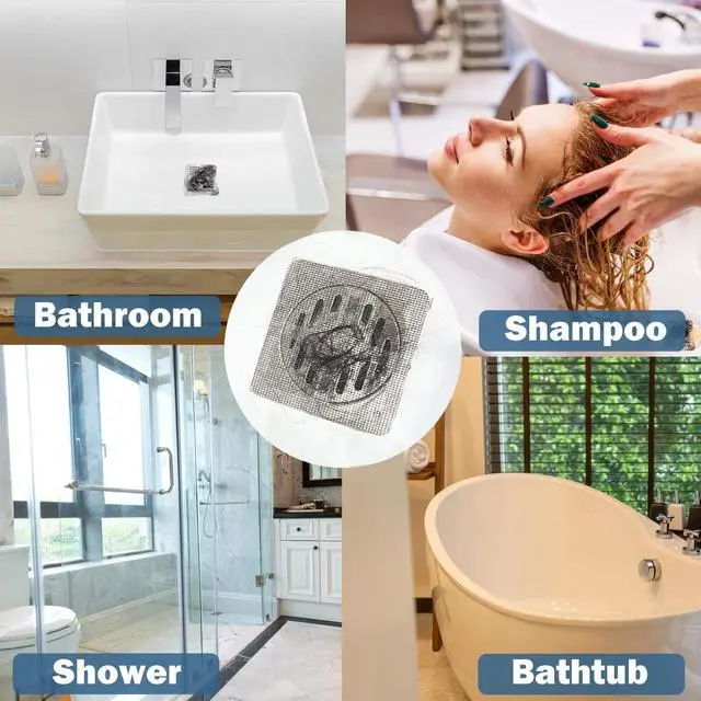 Alt view image 3 of 7 - 50 PCS Disposable Shower Drain Hair Catcher with Scrapper, 3.94 Inches Square Drain Hair Catcher Stickers for Bath & Kitchen, Hair Catcher Shower Drains Cover for Human, Pet Hair, Bathtub & Laundry