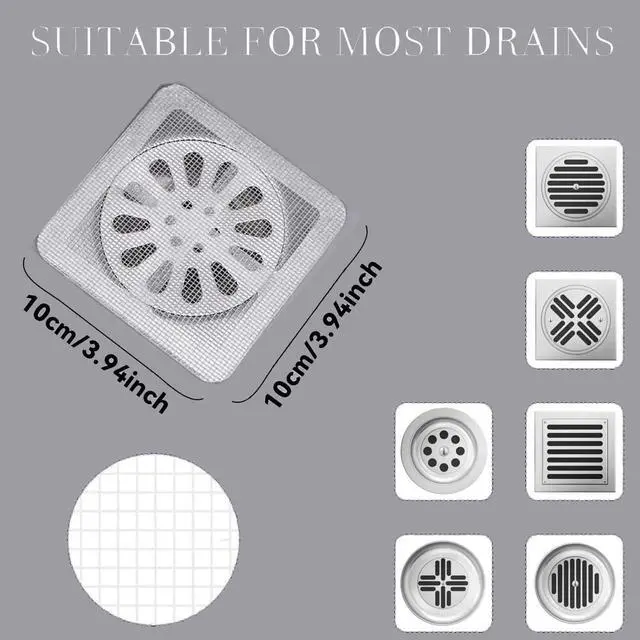 Alt view image 2 of 7 - 50 PCS Disposable Shower Drain Hair Catcher with Scrapper, 3.94 Inches Square Drain Hair Catcher Stickers for Bath & Kitchen, Hair Catcher Shower Drains Cover for Human, Pet Hair, Bathtub & Laundry