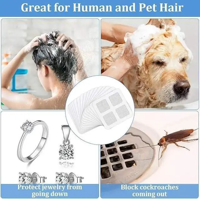 Alt view image 4 of 7 - 50 PCS Disposable Shower Drain Hair Catcher with Scrapper, 3.94 Inches Square Drain Hair Catcher Stickers for Bath & Kitchen, Hair Catcher Shower Drains Cover for Human, Pet Hair, Bathtub & Laundry