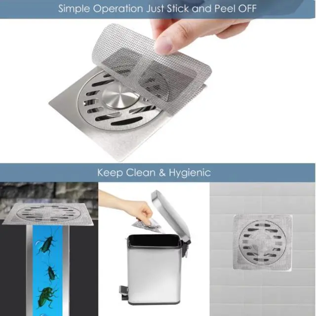 Alt view image 7 of 7 - 50 PCS Disposable Shower Drain Hair Catcher with Scrapper, 3.94 Inches Square Drain Hair Catcher Stickers for Bath & Kitchen, Hair Catcher Shower Drains Cover for Human, Pet Hair, Bathtub & Laundry