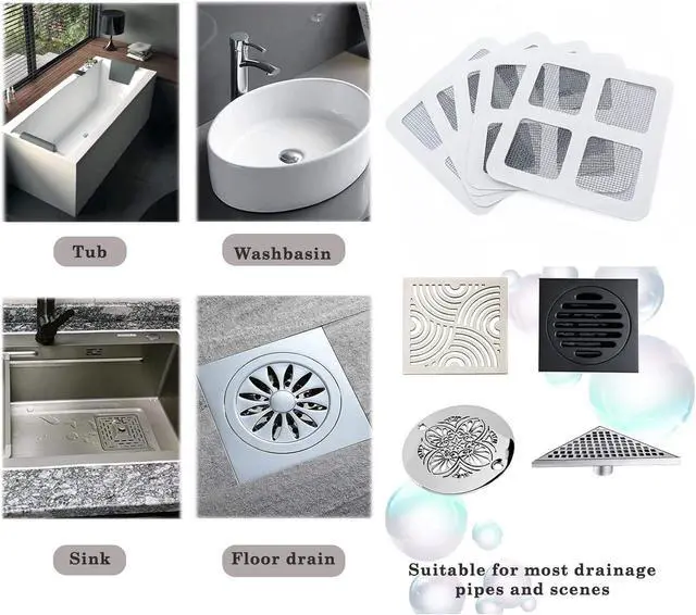 Alt view image 6 of 7 - 50 PCS Disposable Shower Drain Hair Catcher with Scrapper, 3.94 Inches Square Drain Hair Catcher Stickers for Bath & Kitchen, Hair Catcher Shower Drains Cover for Human, Pet Hair, Bathtub & Laundry
