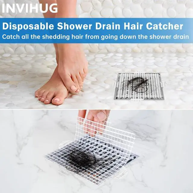 Alt view image 2 of 7 - 25 Pack,Disposable Shower Drain Hair Catcher Mesh Stickers,Disposable Hair Drain Catcher6.1inch Square