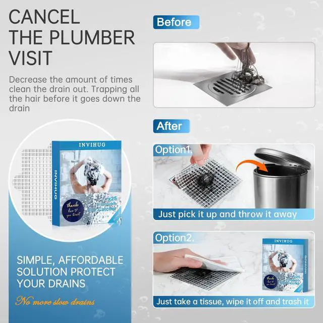 Alt view image 5 of 7 - 25 Pack,Disposable Shower Drain Hair Catcher Mesh Stickers,Disposable Hair Drain Catcher6.1inch Square
