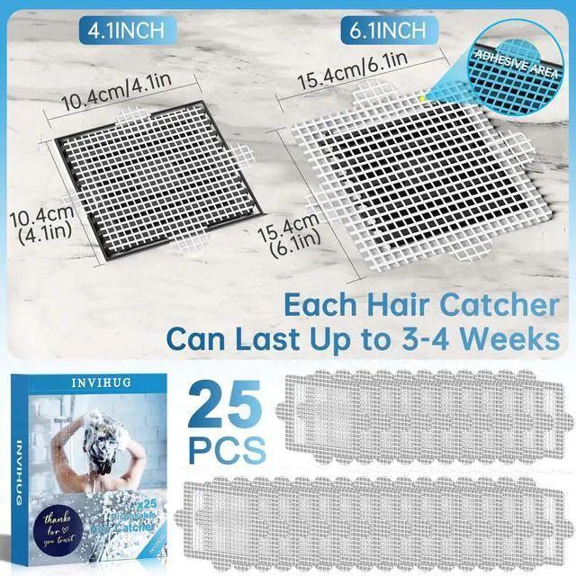 Alt view image 4 of 7 - 25 Pack,Disposable Shower Drain Hair Catcher Mesh Stickers,Disposable Hair Drain Catcher6.1inch Square