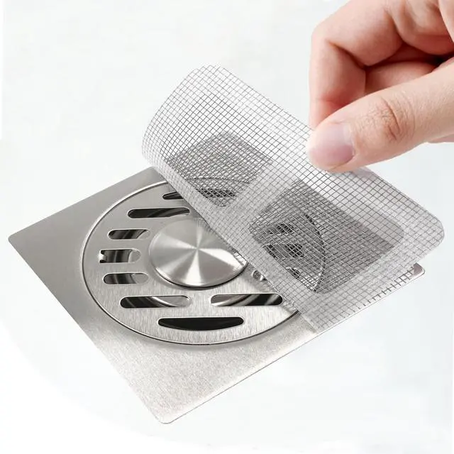 Main image of 10Pcs Shower Drain Hair Catcher, Disposable Drain Stickers, Fine Mesh Freely Trimmable Drain Cover for Bathroom Tub Sink Kitchen