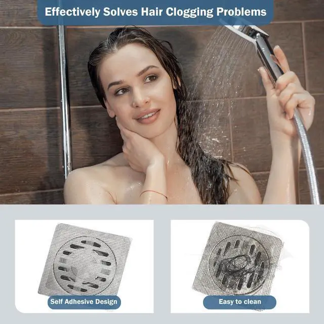 Alt view image 2 of 7 - 10Pcs Shower Drain Hair Catcher, Disposable Drain Stickers, Fine Mesh Freely Trimmable Drain Cover for Bathroom Tub Sink Kitchen