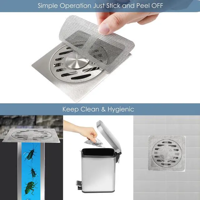 Alt view image 6 of 7 - 10Pcs Shower Drain Hair Catcher, Disposable Drain Stickers, Fine Mesh Freely Trimmable Drain Cover for Bathroom Tub Sink Kitchen