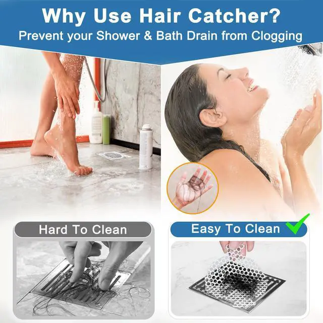Alt view image 2 of 7 - Disposable Shower Drain Hair Catcher Mesh Stickers, 50 Pack, Hair Catcher for Shower (White, 50 Pcs) NRHC-01