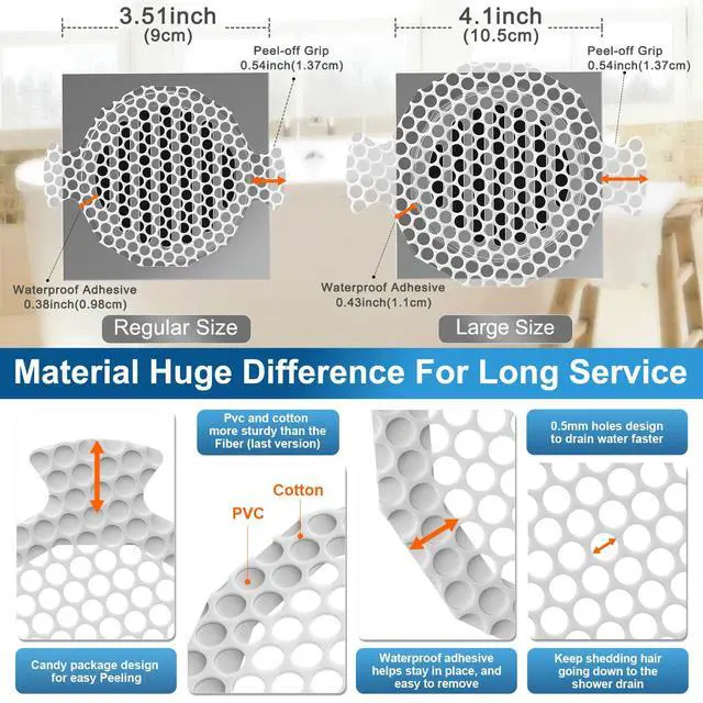 Alt view image 3 of 7 - Disposable Shower Drain Hair Catcher Mesh Stickers, 50 Pack, Hair Catcher for Shower (White, 50 Pcs) NRHC-01