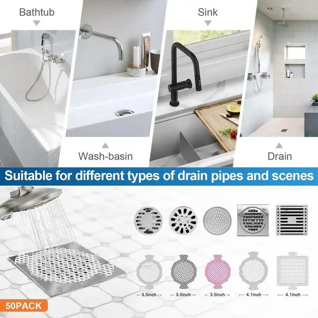Alt view image 5 of 7 - Disposable Shower Drain Hair Catcher Mesh Stickers, 50 Pack, Hair Catcher for Shower (White, 50 Pcs) NRHC-01