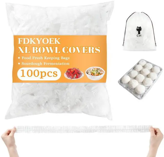 Main image of 100 PCS Extra Large Plastic Bowl Covers With Storage Bag, Elastic Food Cover Stretch for Half Sheet Pans, Baking Trays, Bowls up to 20", Bowl Covers for Bread Proofing Food Fresh Keeping