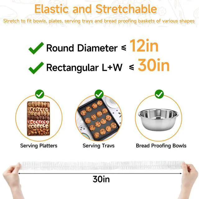 Alt view image 3 of 7 - 100 PCS Extra Large Plastic Bowl Covers With Storage Bag, Elastic Food Cover Stretch for Half Sheet Pans, Baking Trays, Bowls up to 20", Bowl Covers for Bread Proofing Food Fresh Keeping