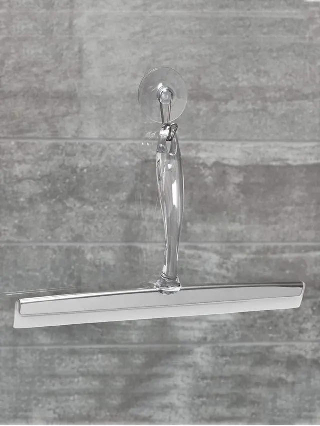 Alt view image 2 of 3 - Zia Metal and Plastic Bathroom Squeegee for Shower, Glass Doors, Floors, Mirrors, with Suction Hook Holder , 12 Inches, Clear and Stainless Steel