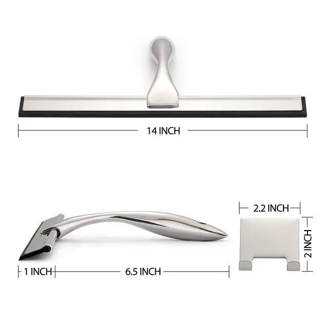 Alt view image 2 of 7 - All-Purpose Shower Squeegee for Shower Doors, Bathroom, Window and Car Glass - Stainless Steel, 14 Inches