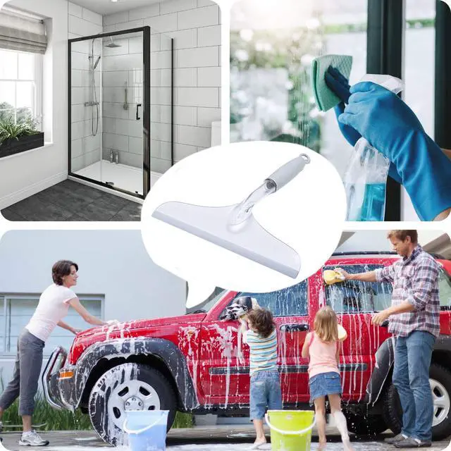 Alt view image 3 of 7 - Shower Squeegee for Bathroom Glass Doors and Mirror, 10'' Rubber Window Cleaner Tool, Clear Plastic Water Wiper for Car Windshield Cleaning