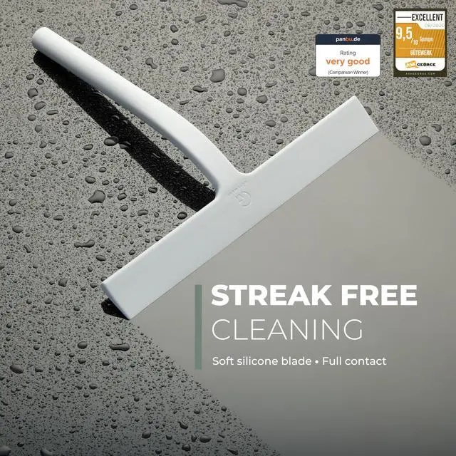 Alt view image 2 of 7 - Silicone Shower Squeegee for Glass Doors & Mirrors with Stainless Steel Core, Streak-Free & No-Squeak Window Cleaning, 3-in-1 No-Drill Mount (Hook/Suction/Adhesive),White, 9 Inches