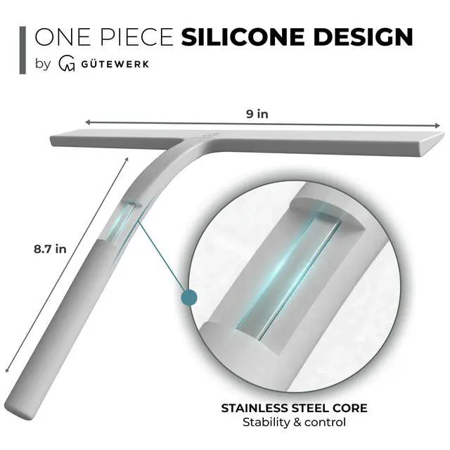 Alt view image 4 of 7 - Silicone Shower Squeegee for Glass Doors & Mirrors with Stainless Steel Core, Streak-Free & No-Squeak Window Cleaning, 3-in-1 No-Drill Mount (Hook/Suction/Adhesive),White, 9 Inches