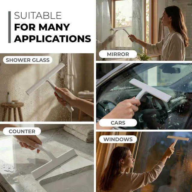 Alt view image 6 of 7 - Silicone Shower Squeegee for Glass Doors & Mirrors with Stainless Steel Core, Streak-Free & No-Squeak Window Cleaning, 3-in-1 No-Drill Mount (Hook/Suction/Adhesive),White, 9 Inches