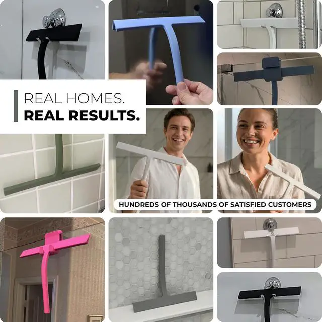 Alt view image 7 of 7 - Silicone Shower Squeegee for Glass Doors & Mirrors with Stainless Steel Core, Streak-Free & No-Squeak Window Cleaning, 3-in-1 No-Drill Mount (Hook/Suction/Adhesive),White, 9 Inches