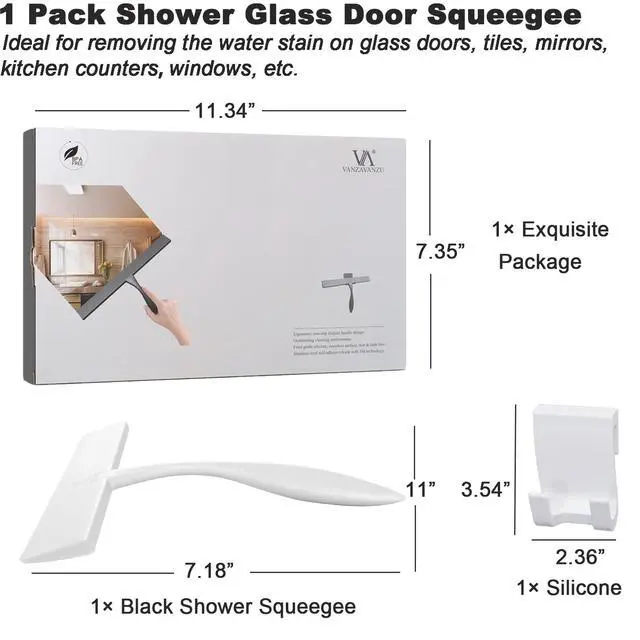 Alt view image 3 of 7 - Squeegee for Shower Glass Door, 11-Inch Shower Squeegee for Glass Doors, Bathroom Silicone Squeegees Wiper for Shower with Non-Slip Handle, No-Drilling Silicone Hanging Hook, for Tiles, Mirror(White)