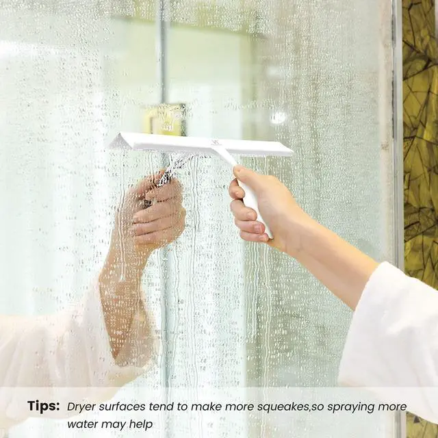 Alt view image 2 of 7 - Squeegee for Shower Glass Door, 11-Inch Shower Squeegee for Glass Doors, Bathroom Silicone Squeegees Wiper for Shower with Non-Slip Handle, No-Drilling Silicone Hanging Hook, for Tiles, Mirror(White)