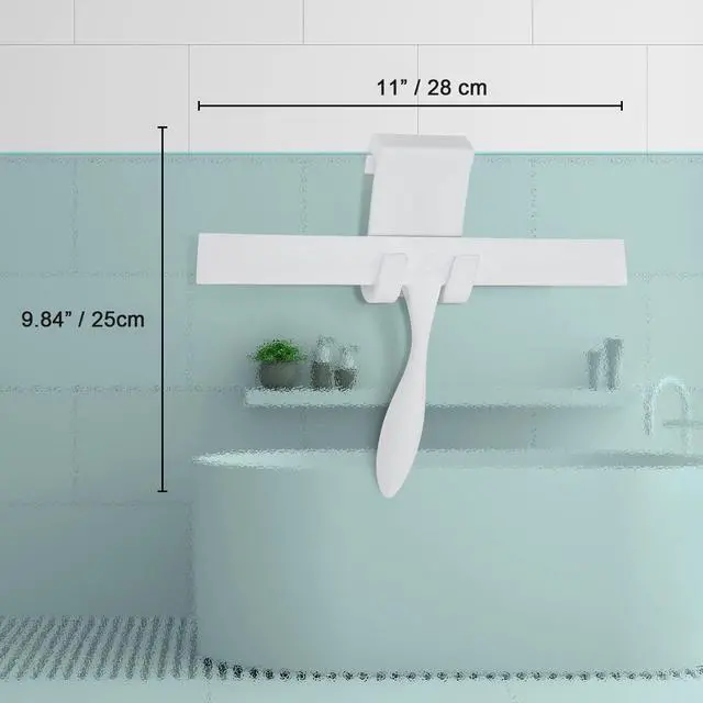 Alt view image 4 of 7 - Squeegee for Shower Glass Door, 11-Inch Shower Squeegee for Glass Doors, Bathroom Silicone Squeegees Wiper for Shower with Non-Slip Handle, No-Drilling Silicone Hanging Hook, for Tiles, Mirror(White)