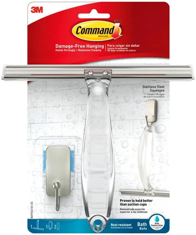 Main image of Bath Shower Small Water-Resistant Adhesive, Satin Nickel, 1 lb Capacity, 1 Squeegee, 1 Hook, 2 Strips, BATH32-SS-ES Caddy