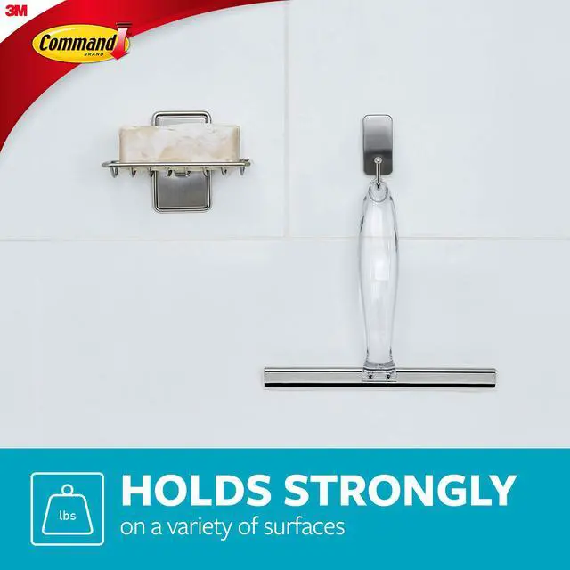 Alt view image 3 of 7 - Bath Shower Small Water-Resistant Adhesive, Satin Nickel, 1 lb Capacity, 1 Squeegee, 1 Hook, 2 Strips, BATH32-SS-ES Caddy