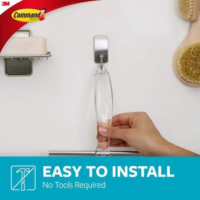 Alt view image 4 of 7 - Bath Shower Small Water-Resistant Adhesive, Satin Nickel, 1 lb Capacity, 1 Squeegee, 1 Hook, 2 Strips, BATH32-SS-ES Caddy