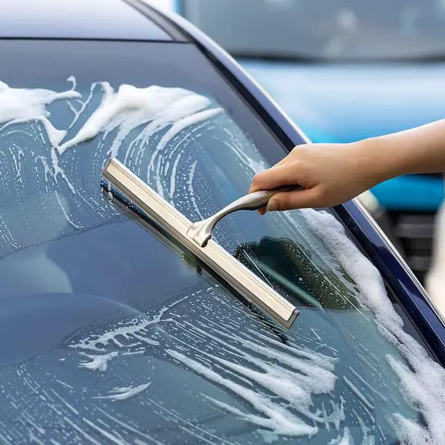 Alt view image 4 of 7 - Shower Squeegee Clear Glass Wall Cleaner Stainless Steel with Suction Storage Hook -10'', Chrome