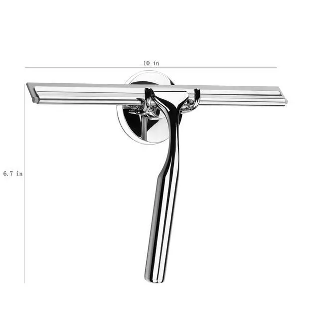 Alt view image 2 of 7 - Shower Squeegee Clear Glass Wall Cleaner Stainless Steel with Suction Storage Hook -10'', Chrome