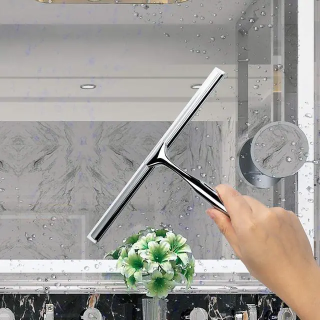 Alt view image 3 of 7 - Shower Squeegee Clear Glass Wall Cleaner Stainless Steel with Suction Storage Hook -10'', Chrome