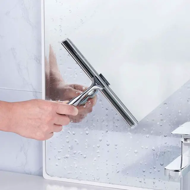Alt view image 5 of 7 - Shower Squeegee Clear Glass Wall Cleaner Stainless Steel with Suction Storage Hook -10'', Chrome