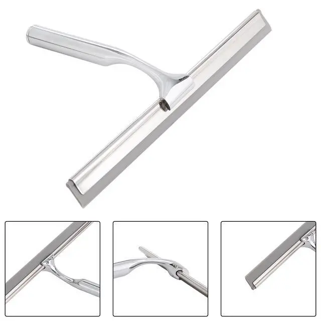 Alt view image 7 of 7 - Shower Squeegee Clear Glass Wall Cleaner Stainless Steel with Suction Storage Hook -10'', Chrome