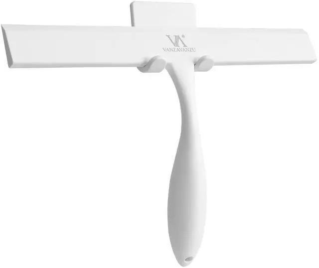 Main image of Shower Squeegee for Glass Doors, 11-Inch Silicone Squeegee with Non-Slip Handle and Adhesive Hook for Bathroom, Mirror, Tile, Car Window (White)