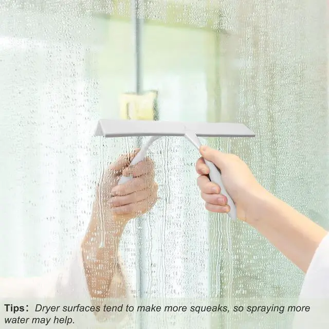 Alt view image 2 of 7 - Shower Squeegee for Glass Doors, 11-Inch Silicone Squeegee with Non-Slip Handle and Adhesive Hook for Bathroom, Mirror, Tile, Car Window (White)