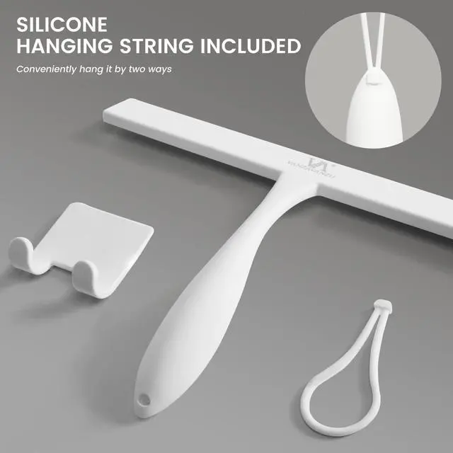 Alt view image 5 of 7 - Shower Squeegee for Glass Doors, 11-Inch Silicone Squeegee with Non-Slip Handle and Adhesive Hook for Bathroom, Mirror, Tile, Car Window (White)