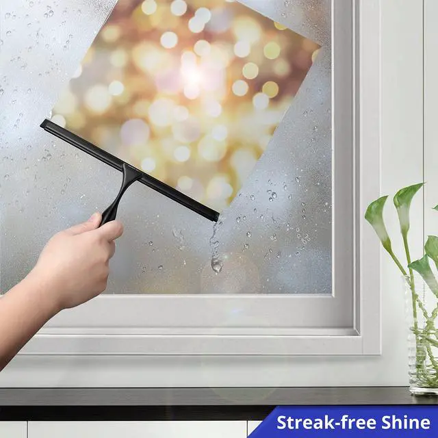Alt view image 3 of 7 - Shower Squeegee for Glass Doors Stainless Steel Squeegee with Adhesive Hooks - Window, Floor & Car Squeegee, Multi-Purpose Bathroom, Mirror & Tile Cleaner - Bathroom Essentials - Black 12"