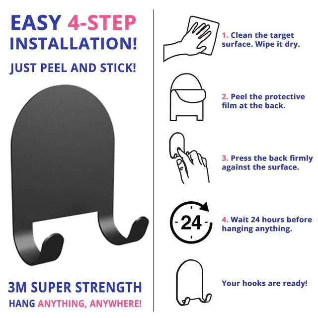 Alt view image 6 of 7 - Shower Squeegee for Glass Doors Stainless Steel Squeegee with Adhesive Hooks - Window, Floor & Car Squeegee, Multi-Purpose Bathroom, Mirror & Tile Cleaner - Bathroom Essentials - Black 12"