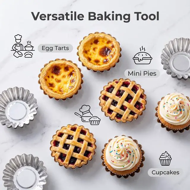 Alt view image 7 of 7 - 20 Pcs Aluminum Foil Tart Pans, Mini Pie Tins for Baking & Desserts