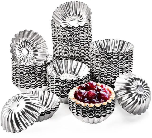 Main image of 100 PCS Egg Tart Molds for Baking, 3" Mini Tart Pie Pan, Aluminum Brioche Mold, Reusable Ensaymada Molder Filipino, Brioche Tins Mould for Tart Shells, Cupcakes, Mini Cake, Pudding, Muffin