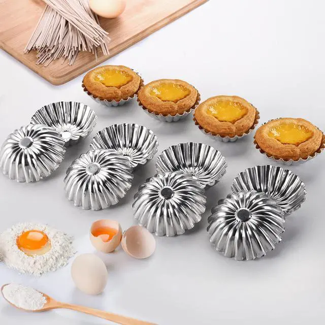 Alt view image 4 of 7 - 100 PCS Egg Tart Molds for Baking, 3" Mini Tart Pie Pan, Aluminum Brioche Mold, Reusable Ensaymada Molder Filipino, Brioche Tins Mould for Tart Shells, Cupcakes, Mini Cake, Pudding, Muffin