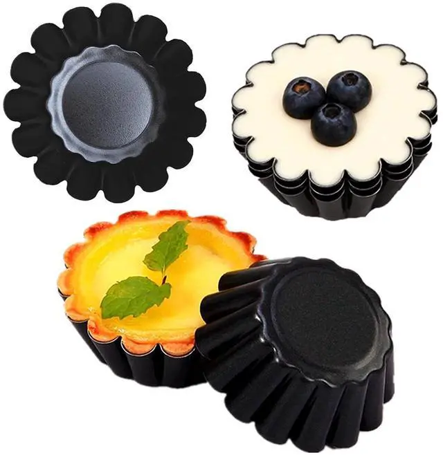 Main image of 12-Pack 2.5 Inch Nonstick Mini Tart Pans Fluted Side for Pies Pan Round Deep Quiche Mold Heavy Duty Carbon Steel Baking Cupcake Egg Tarts Mousse Cakes Fruit and Desserts Molds for Oven