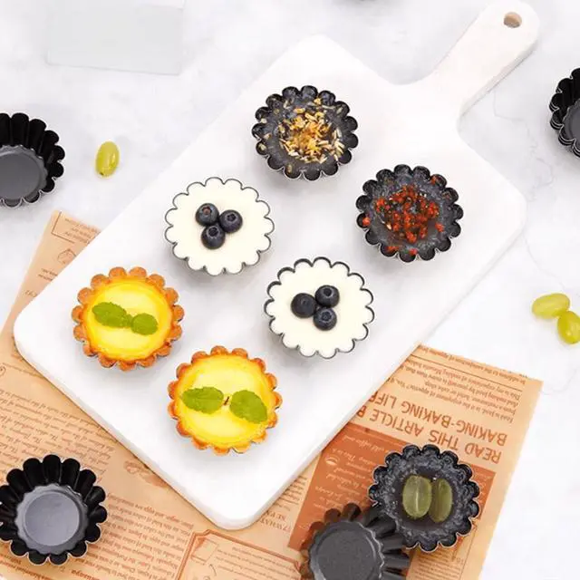 Alt view image 2 of 7 - 12-Pack 2.5 Inch Nonstick Mini Tart Pans Fluted Side for Pies Pan Round Deep Quiche Mold Heavy Duty Carbon Steel Baking Cupcake Egg Tarts Mousse Cakes Fruit and Desserts Molds for Oven